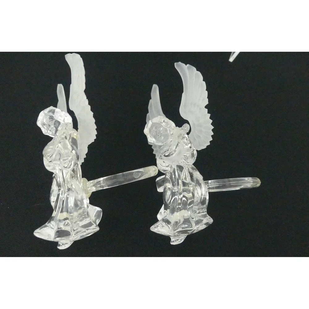 Set of 4 Vintage Clear Acrylic Angel Napkin Rings Frosted Wings Musical Cherubs